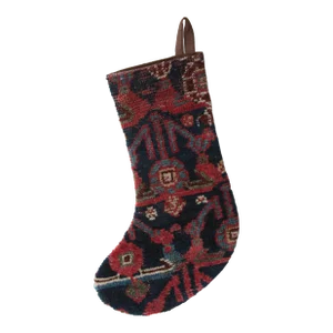 Antique 1900s Colorful Handmade Christmas Rug Stockin
