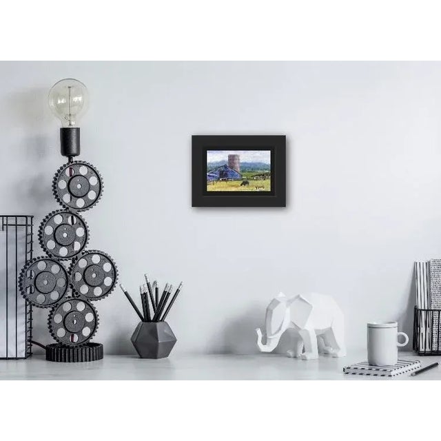 Petaluma Blue Barn & Cow Oil Painting For Sale - Image 4 of 10