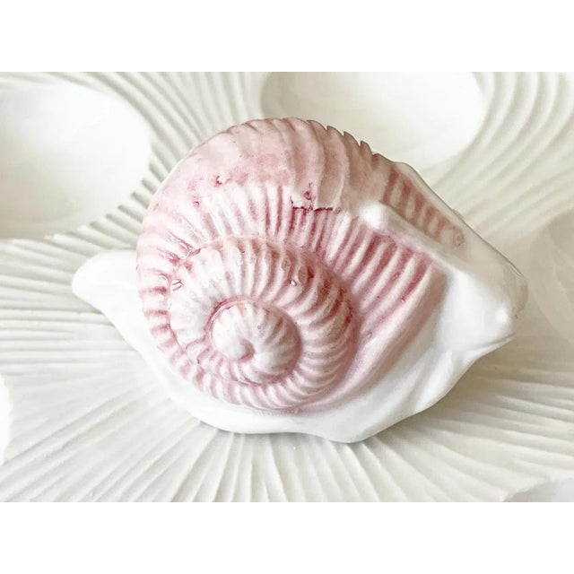 Darling vintage Italian serving dish of glazed creamy white porcelain with the most adorable hand painted snail...