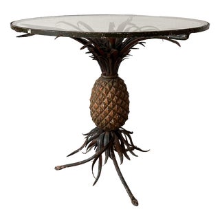 Polychrome Iron Pineapple Coffee Table with Glass Top, 1900 For Sale