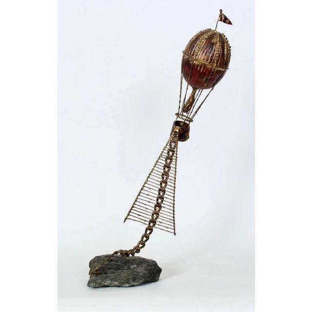 Curtis Jere Brian Bijan Hot Air Balloon Table Top Sculpture in Copper, Brass & Stone For Sale - Image 4 of 12