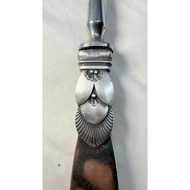 Vintage Georg Jensen "Cactus" Pattern Sterling Silver 2-Tine Roast Carving Fork For Sale In New York - Image 6 of 12