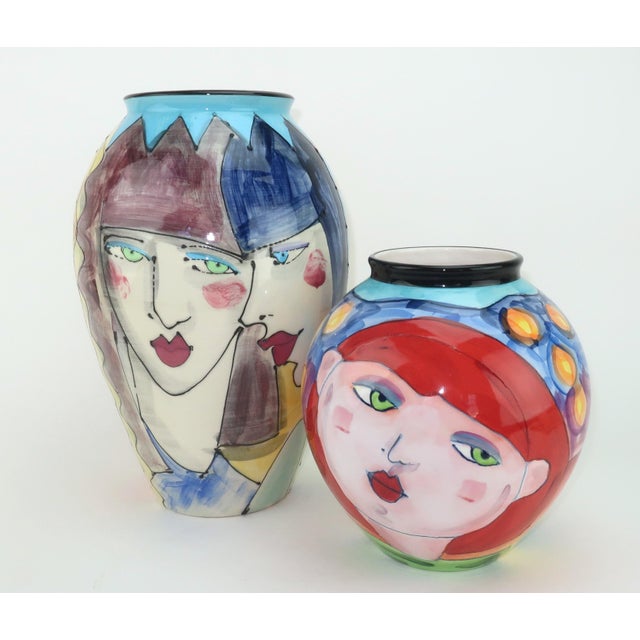Denise Ford Portrait Decorated Ceramic Faces Vase for Ganz, c.1990 For Sale - Image 13 of 13
