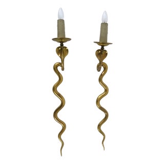 Vintage Cast Brass Cobra Wall Lamps from Maison Jansen, 1960s, Set of 2 For Sale