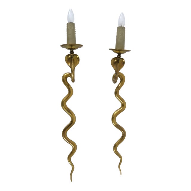 Vintage Cast Brass Cobra Wall Lamps from Maison Jansen, 1960s, Set of 2 For Sale