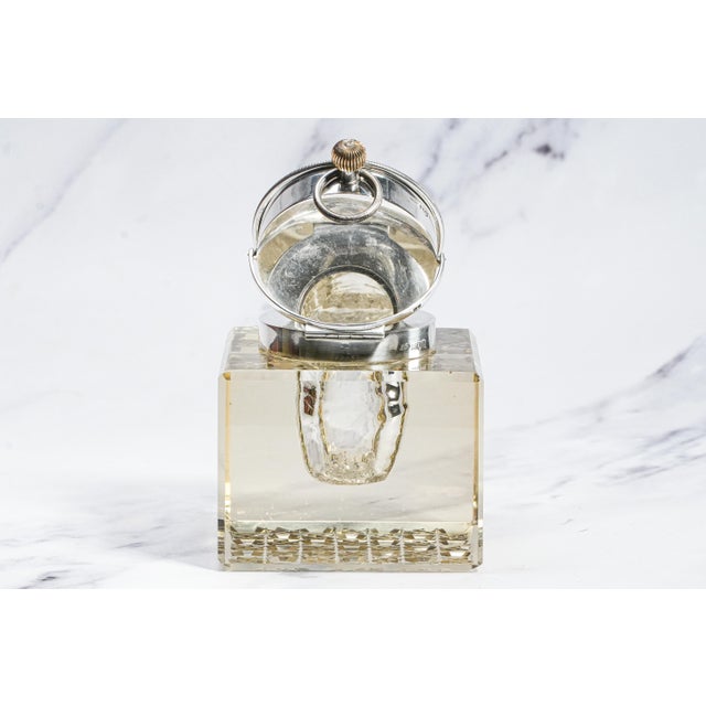 Impressive Large English Antique Crystal Sterling Silver Paperweight Desk Inkwell Goliath Clock For Sale - Image 12 of 18