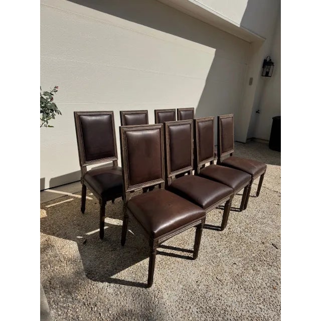2020s French Contemporary Square Leather Dining Side Chair - Set of 8 For Sale - Image 5 of 13