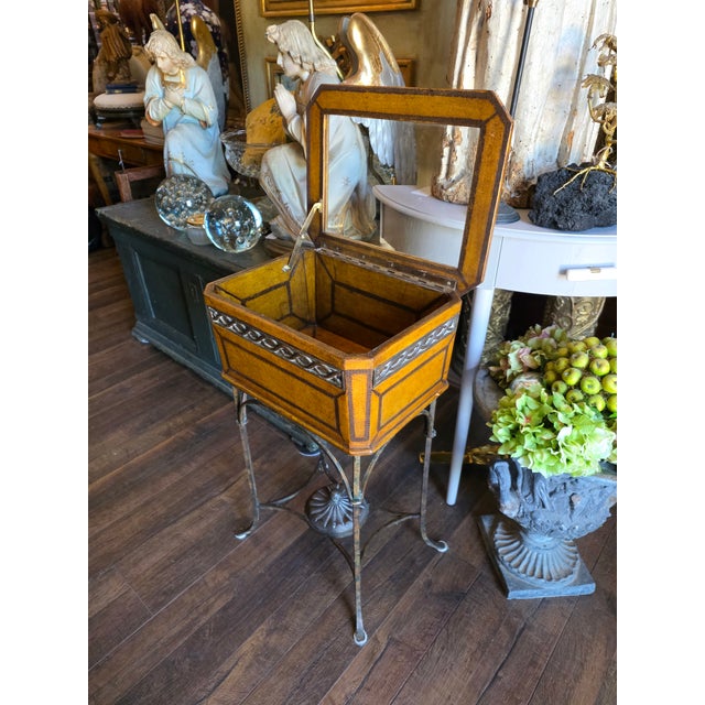 Leather and Glass Display Case End Table With Iron Base For Sale In San Antonio - Image 6 of 11