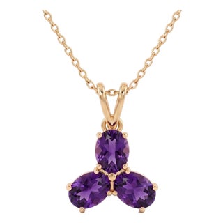 Amethyst Teardrop Pendant Necklace | Purple Gemstone Flower Pendant | February Birthstone Jewelry For Sale