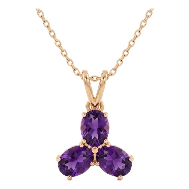 Amethyst Teardrop Pendant Necklace | Purple Gemstone Flower Pendant | February Birthstone Jewelry For Sale