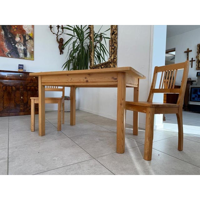 Farmhouse Table and Chairs Set in Spruce Wood, Set of 3 For Sale - Image 13 of 13