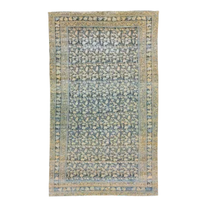 1900s Antique Sarouk Farahan Persian Blue Handmade Floral Motif Wool Rug