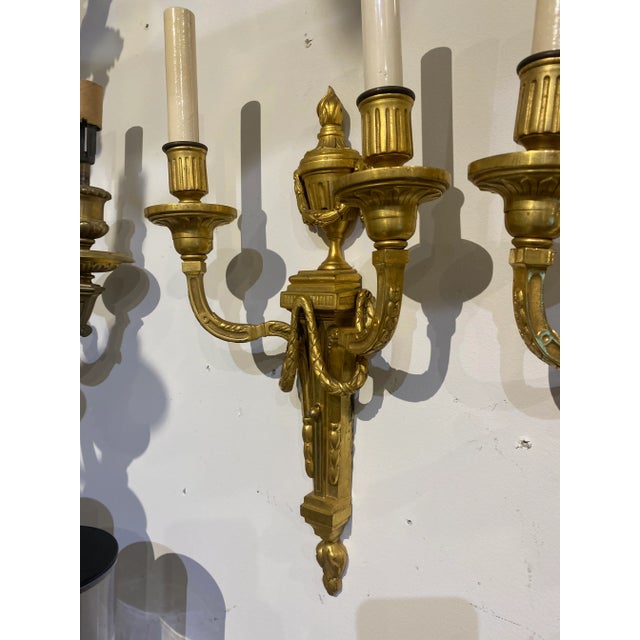 Metal 1900 Caldwell Gilt Bronze Sconces Neoclassical Style For Sale - Image 7 of 12