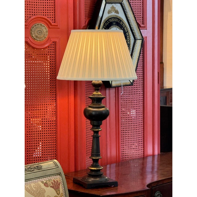 Gray 19th Century French Bronze Table Lamp With Baluster Column and Square Base For Sale - Image 8 of 12