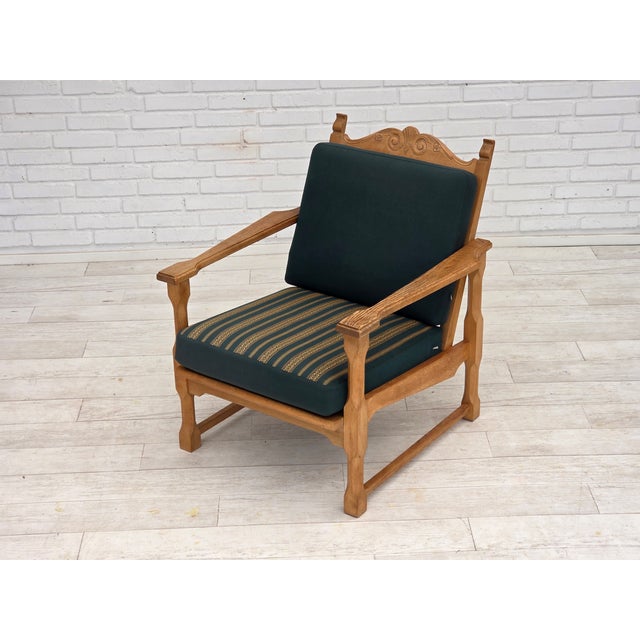 Scandinavian Lounge Chair in Green Wool and Oak, 1970s For Sale - Image 11 of 18