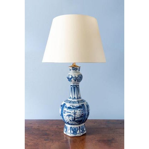 Dutch Blue and White Chinoiserie Garlic Neck Vase Lamp, 1700s For Sale - Image 14 of 14