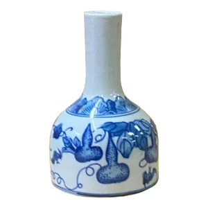 Chinese Blue White Porcelain Fat Base Gourd Graphic Small Vase - Set of 2