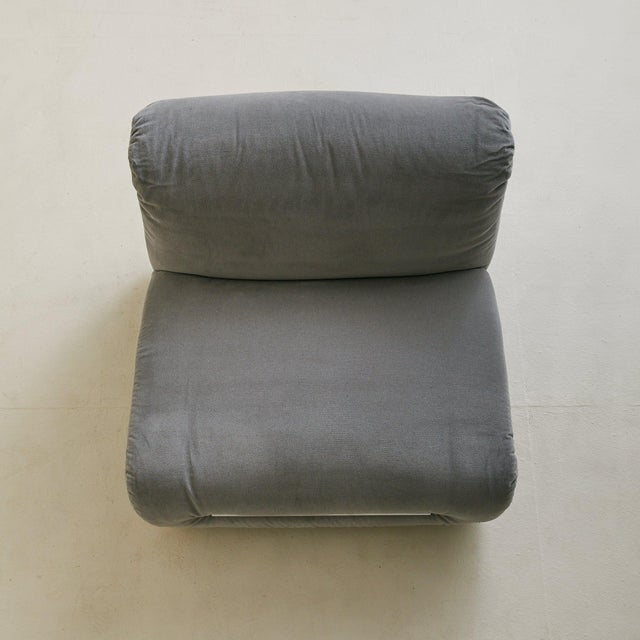 Metal Italian Chrome + Gray Velvet Lounge Chair, 1970s - 2 Available For Sale - Image 7 of 11