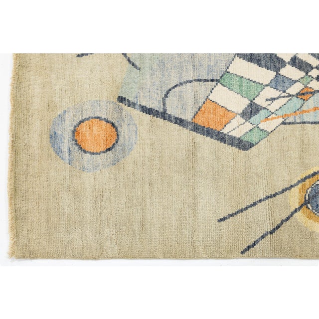 Beige 5x8 Kandinsky-Inspired Abstract Art Area Rug – Modern Art Deco Hand-Knotted Wool For Sale - Image 8 of 9