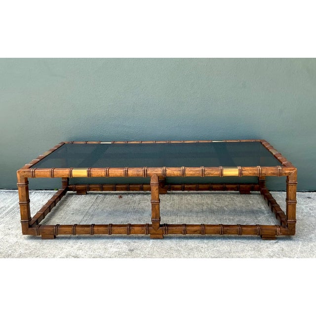 Mid-Century Modern Vintage Carved Faux Bamboo and Glass Coffee Table For Sale - Image 3 of 12