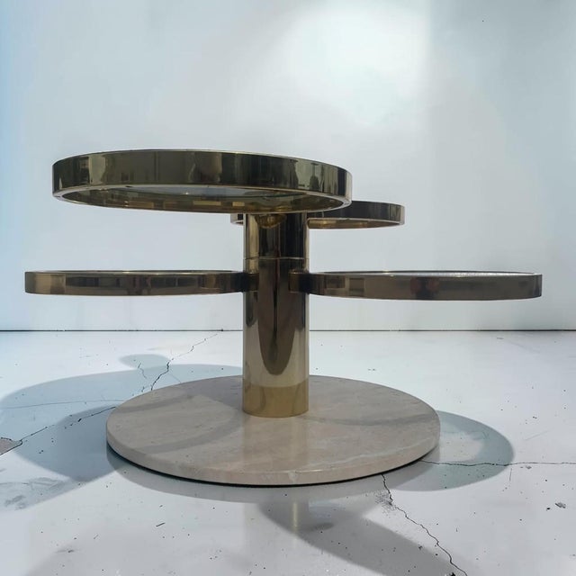 Leon Rosen Leon Rosen for Pace Collection Brass Marble Multi-Circle Coffee Table For Sale - Image 4 of 7