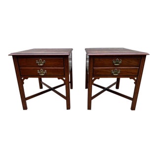 Pair of Pennsylvania House Chippendale Style Solid Cherry Nightstands. 1970s. For Sale