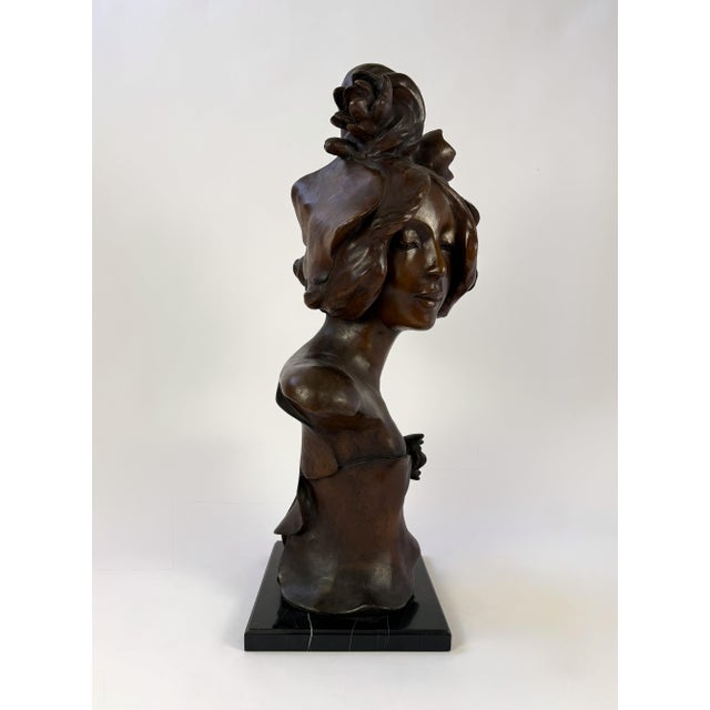 Art Nouveau Late 20th Century Art Nouveau Female Bust Bronze Sculpture For Sale - Image 3 of 9