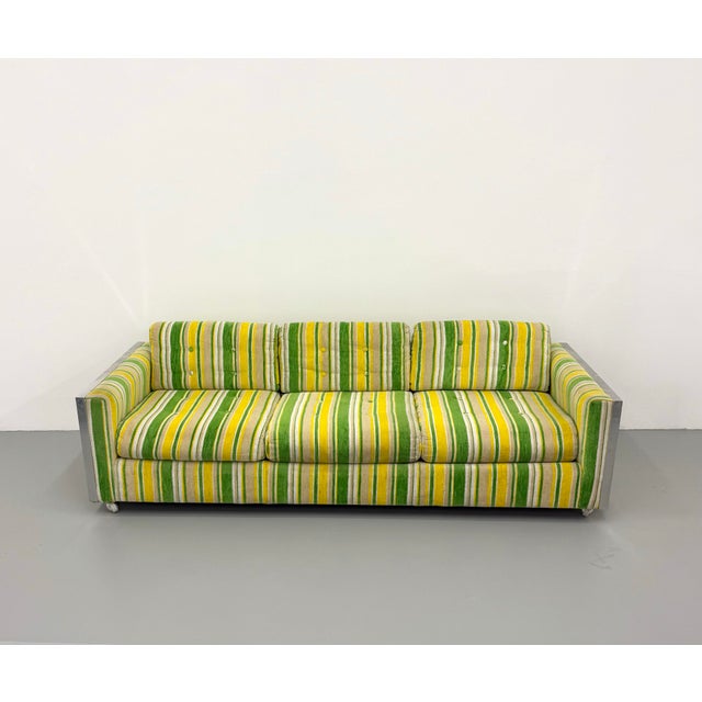 Postmodern Vintage Postmodern Aluminum Frame Striped Sofa For Sale - Image 3 of 7