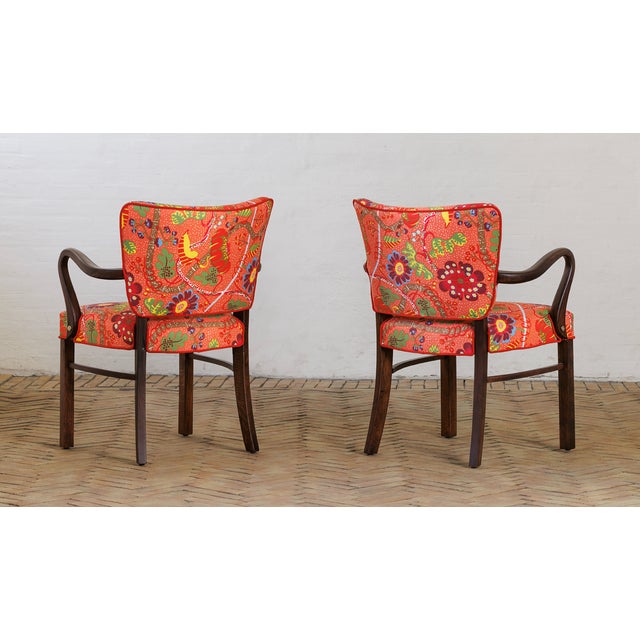 Danish Oak Armchairs with Printed Upholstery from Josef Frank, 1940s, Set of 2, in Restored conditions. Designed 1920 to 1949