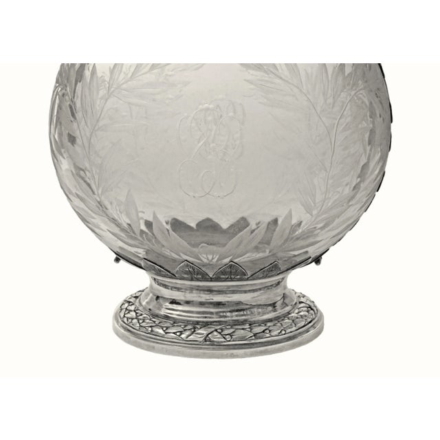 Late 19th Century Antique French Sterling Claret Jugs by Edmond Tétard .950 Silver & Etched Glass - A Pair For Sale - Image 5 of 7