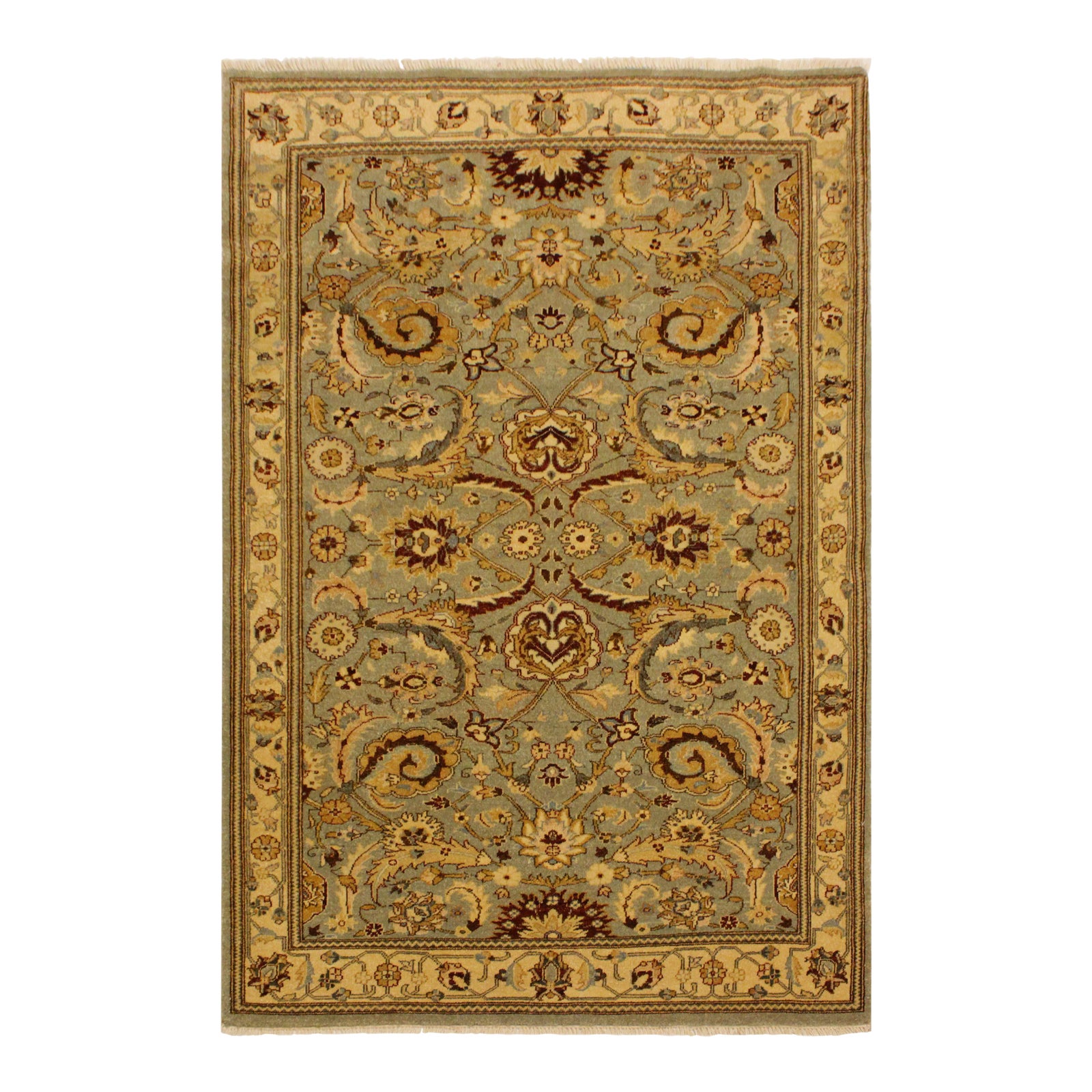 1980s Semi Vintage Lt. Green/Gold Turkish Hand-Knotted Rug -4'2 X 5'10 ...
