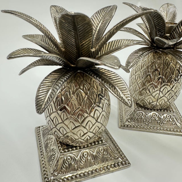 Metal 1980s Pair of Silver Plated Metal Pineapple Candle Holders by Godinger For Sale - Image 7 of 18
