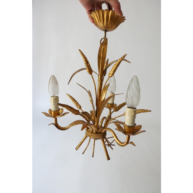 1970s Vintage Metal Chandelier Lamp with Ears of Wheat attributed to Kogl Hans, 1970s For Sale - Image 5 of 6