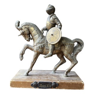 Vintage Italian Bronze Sec. XV Medieval Knight Horse Sculpture, 1950s For Sale