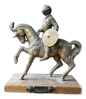 Vintage Italian Bronze Sec. XV Medieval Knight Horse Sculpture, 1950s