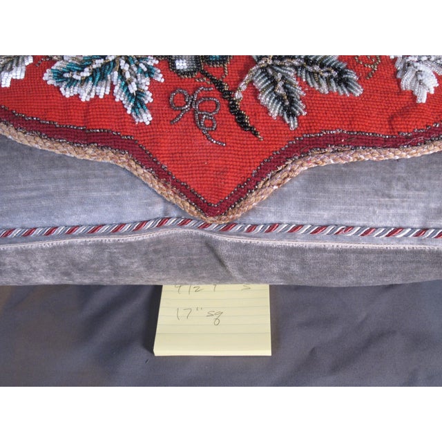 An antique beaded needlepoint canvas, was originally a fire screen, that has been made into a pillow. Backed with...