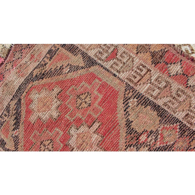 Vintage Turkish Oushak Runner With Geometric Design in Charcoal, Pink, and Cream For Sale - Image 12 of 13
