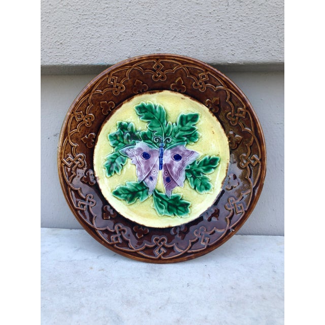 Ceramic 19th Century French Majolica Butterfly Plate Longchamp For Sale - Image 7 of 7