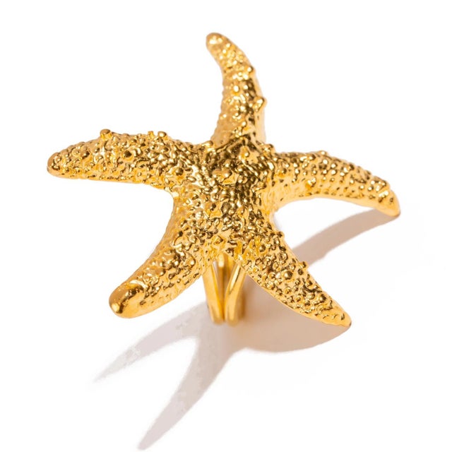 Coastal Ocean Spirit Starfish Gold Adjustable Ring, Size 8 For Sale - Image 3 of 7