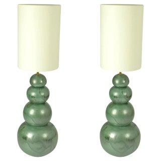 Large Seagreen Ceramic Floor Lamps attributed to Kaiser Leuchten, 1980s, Set of 2 For Sale