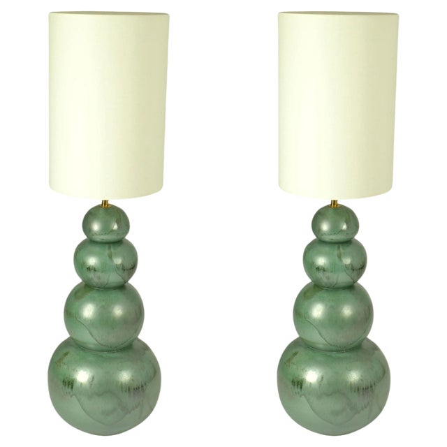 Large Seagreen Ceramic Floor Lamps attributed to Kaiser Leuchten, 1980s, Set of 2 For Sale