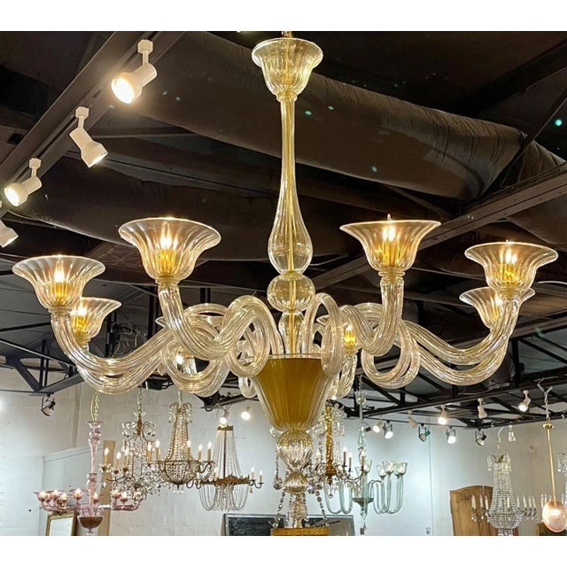 Pair of Early 21st Century Gold Murano Glass Chandeliers For Sale - Image 9 of 10