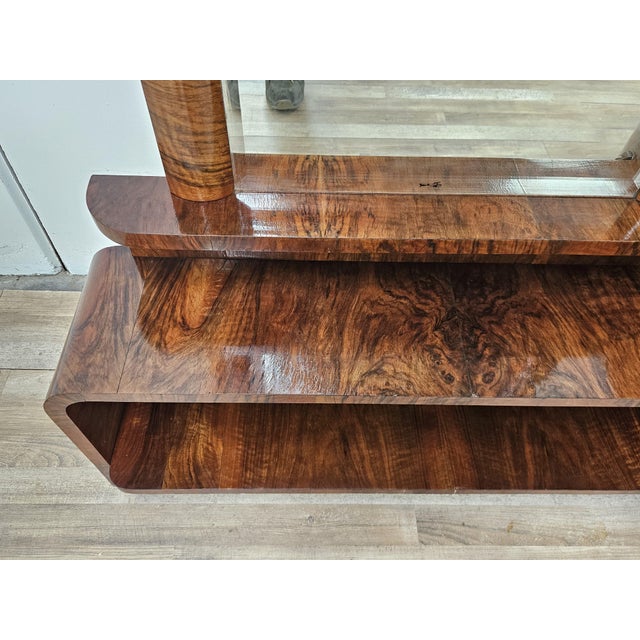 Wood Art Deco Dressing Table in Walnut Burl with Mirror, 1940s For Sale - Image 7 of 18