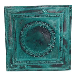 Antique Wreath Teal Tin Panel For Sale