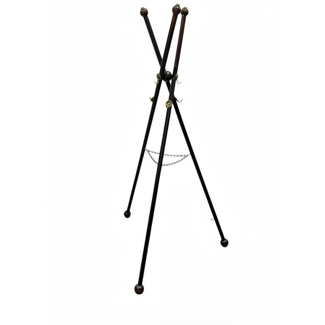 Vintage Mahogany Wood Coat & Hat Rack With Brass Hooks For Sale - Image 10 of 10
