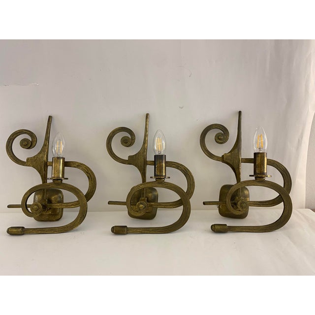 Metal Vintage Bronze Wall Lights, Italy, 1950s, Set of 3 For Sale - Image 7 of 7