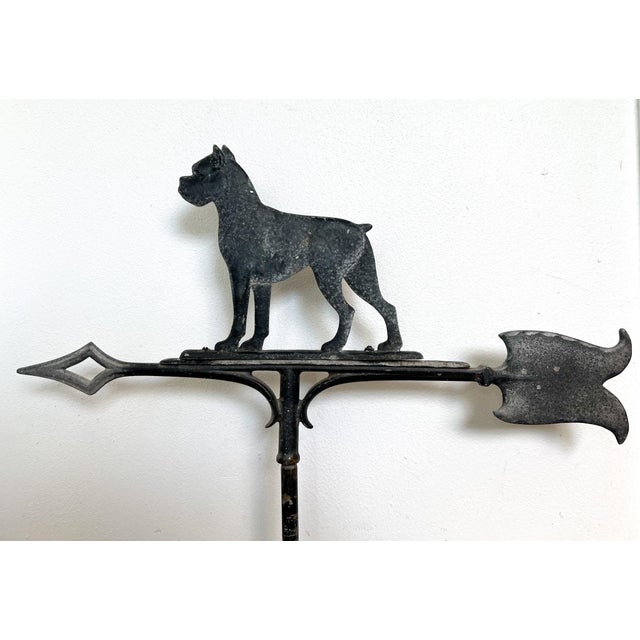 Metal Large Antique Cast Iron Boxer Dog Weathervane – Directional Arrow Design – Americana / Industrial / Farmhouse Decor For Sale - Image 7 of 15