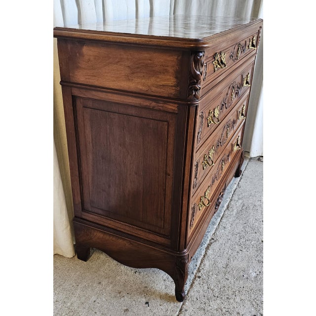 French Late 19th Century Walnut Commode Chest, French Louis XV Style. Marble-Top For Sale - Image 3 of 18