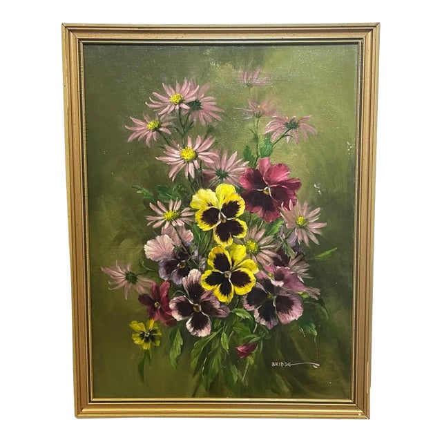 Traditional British Oil Painting Flowers Pansy's & Daisies by Elizabeth Bridge Ri Roi For Sale