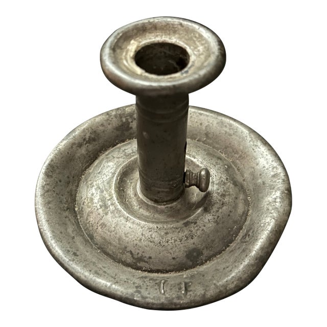 Antique Late 19th Century Pewter Chamber Stick Candlestick Holder For Sale